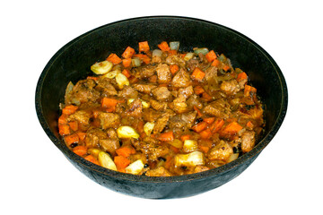 Roast with meat for pilaf.Filling for pilaf.Roast meat with carrots and onions.Toasted meat background.