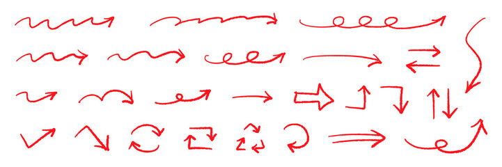 ベクターのペンの手書きの矢印セット 赤