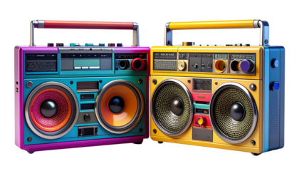 Classic 80s boombox isolated on transparent background