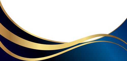 Luxury navy blue and gold foil corner border with elegant metallic delicate gold ribbon, smooth gradient arc and ribbon trim, perfect for premium packaging, invitations, labels and graphic templates.