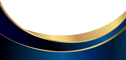 Luxury navy blue and gold foil corner border with elegant metallic warm gold sweep, smooth gradient arc and ribbon trim, perfect for premium packaging, invitations, labels and graphic templates.