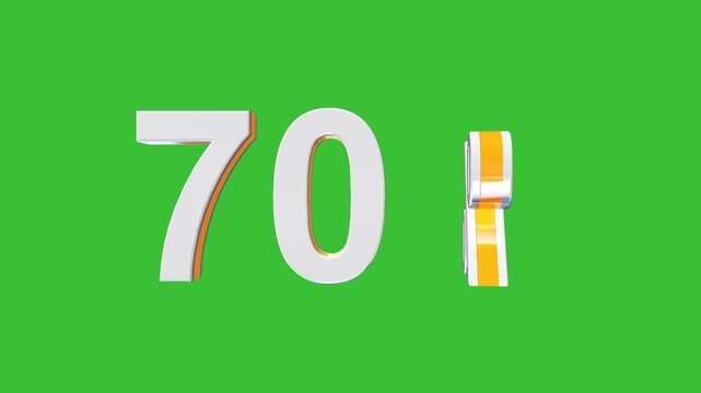 3D rotating 70 percentage animation on green screen background. Ideal for infographic, progress, data visualization, and motion design overlay use.