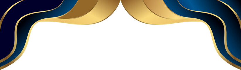 Luxury navy blue and gold foil corner border with elegant metallic velvet arc frame, smooth gradient arc and ribbon trim, perfect for premium packaging, invitations, labels and graphic templates.