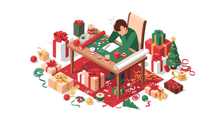 Holiday stress relief preparing for christmas with festive decor in isometric art