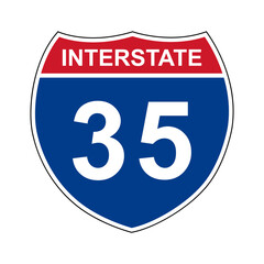 Interstate 35. Interstate highway sign. Road number. Signpost indicating route numbers in the U.S. Interstate Highway System. Even numbers run west to east. Odd numbers run north to south.