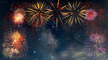 Fireworks with blur milky way background