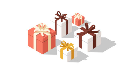 Colorful gift boxes with bows in isometric style