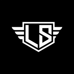 LS Logo vector image of initial shield with wing outline and simple shield