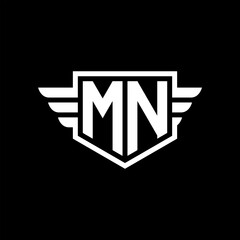 MN Logo vector image of initial shield with wing outline and simple shield