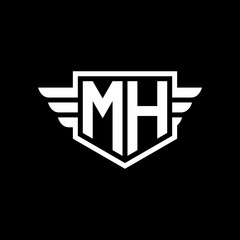 MH Logo vector image of initial shield with wing outline and simple shield