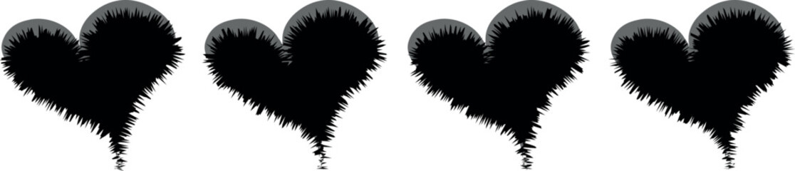 Expressive Black Doodle Heart Designs – A Charming Assortment of Unique, Zigzag Hand-Sketched Valentine Heart Elements for DIY Art, Decor, and Digital Use