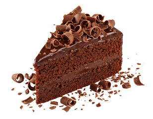  Top-Down View of Decorated Chocolate Cake Slice with Crumbs, Isolated