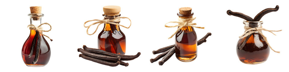 Vanilla extract – A key flavoring ingredient used in many baking recipes. Isolated on Clear White Background Highly Detailed