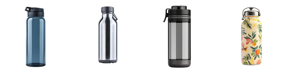 Water bottle – A portable container used by teenagers to carry water for hydration. Isolated on Clear White Background Highly Detailed 