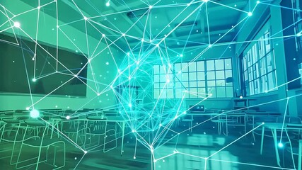 Classroom with digital network overlay - Powered by Adobe