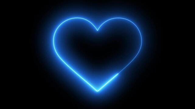 Blue glowing neon heart on a black background.