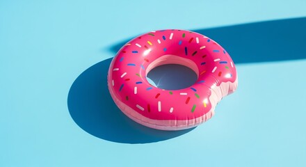 Pink donut float on blue background