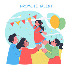 Obraz premium Group Celebrating Child's Talent in Vector Illustration