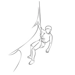 One continuous line drawing on white isolated background. Minimalism linear illustration. rock, climber, extreme, climbing, cliff, mountain, rope, sport, adventure, climb