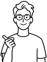 Happy man with glasses giving a thumbs up, positive and friendly, a minimalist line art illustration