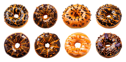 PNG Halloween-themed donuts with decorations, element set on transparent background
