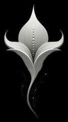 Abstract white flower in a futuristic style, elegant and surreal, representing beauty and nature on a black background