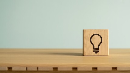 Block Idea Innovation Concept with a Light Bulb Image on a Wooden Cube, Creativity, and Inspiration