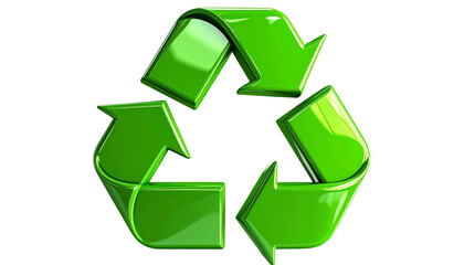 Obraz premium Angled Perspective 3D Green Recycling Icon with Reflective Texture, Isolated on Transparent Background PNG