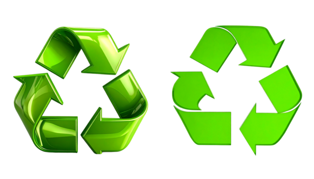3D Glossy Green Recycling Symbol, Front View, Isolated