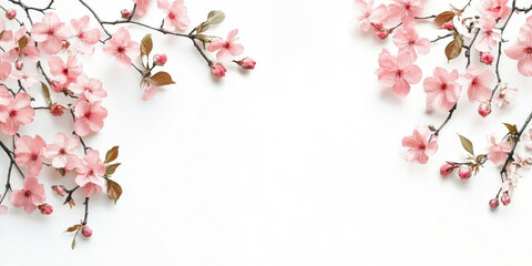 Fototapeta premium Pink and Red Flowers on White Background, Elegant Floral Composition