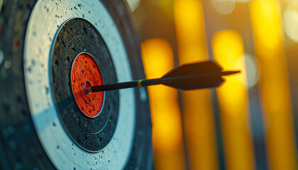 Arrow perfectly hitting the bullseye on target, symbolic of precision and business success.