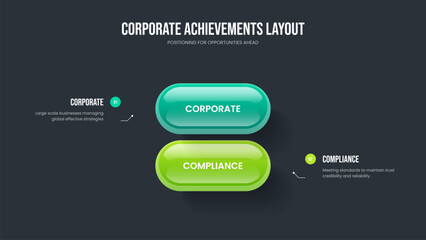 Visual Briefing 2 Option Diagram Slide Layout. Professional Growth Two Element Infographic Slideshow Design. Product Innovation Frame Template Vector Illustration.