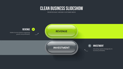 Visual Overview 2 Element Infographic Slideshow Layout. Marketing Campaign Presentation Design Vector Illustration. Investor Development Two Step Diagram Frame Template.