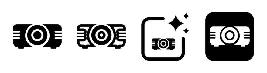 Video projector icon and projection screen sign vector illustration showing projector symbol in transparent PNG design for presentation and multimedia concepts