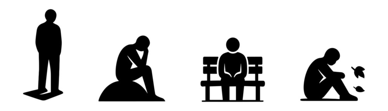 Loneliness silhouettes icon , depression, isolation, sadness, solitude, emotion