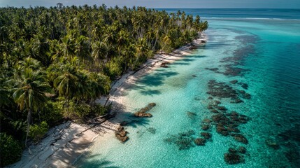Aerial view of a beautiful beach with crystal clear waters