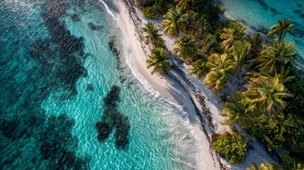 Aerial view of a beautiful beach with crystal clear waters