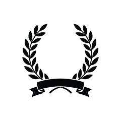 laurel wreath icon , winner wreath, black laurel wreath from leaves on white background 
