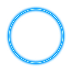 Blue neon circle frame glowing ring bright light effect isolated on transparent background