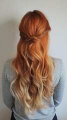 Fototapeta premium Two Tone Wavy Hair Transformation Copper and Blonde Split Dye.