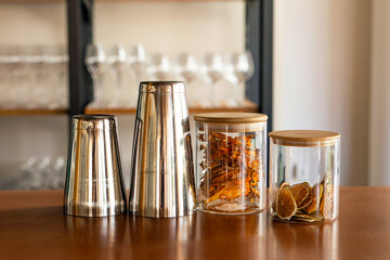 Luxury cocktail making tools in modern design bar