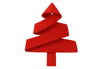 Red ribbon forming christmas tree shape, minimal holiday decoration, festive spirit, transparent background