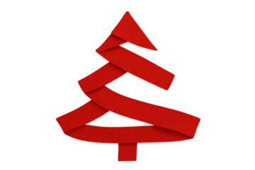 Red ribbon forming a christmas tree on transparent background, symbolizing festive holidays and winter celebration