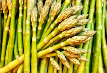 Fototapeta premium A bunch of fresh green asparagus spears, tightly bundled, seasonal, mineral