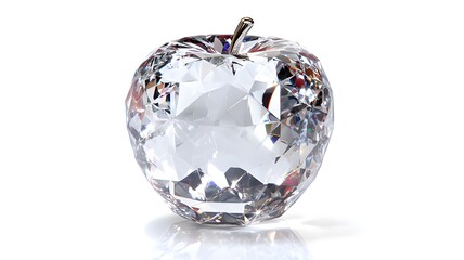 Crystal apple made of sparkling diamond, symbolizing luxury, perfection, and valuable ideas, isolated on a white background
