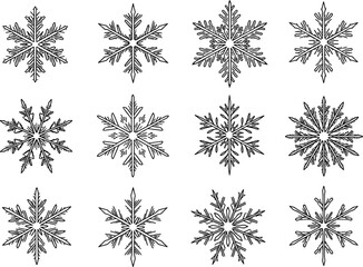 Snowflake silhouette vector illustration, winter decoration artwork, festive holiday design, seasonal ornament graphic, geometric ice crystal pattern, cad drawing flat vector illustration