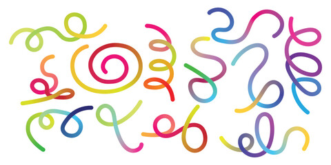 Colorful Rainbow Abstract Gradient Shapes Set. Vector Graphic Pattern with Wavy Lines in Bright Colors. Fluid Wave Elements of Colorful Squiggly Designs

