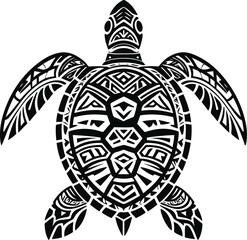Naklejka premium Tribal turtle design line art, inspired by Polynesian patterns, bold clean outlines, vector black on white
