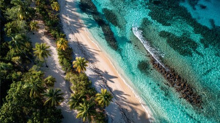 Aerial view of a beautiful beach with crystal clear waters