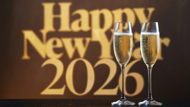 Celebrate New Year 2026 with sparkling champagne toast, perfect for festive occasions, events, invitations, and memorable milestone moments.